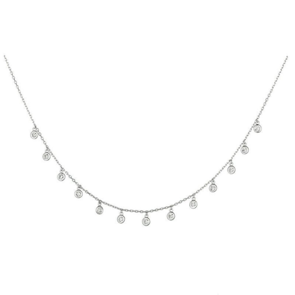 1.00 Carat Natural Diamond Drop Bezel Necklace 14K White Gold